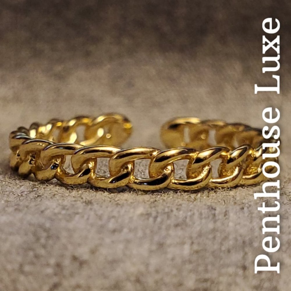 REAL 925 Sterling Silver Yellow Gold Chain Link Ring - Picture 4 of 6